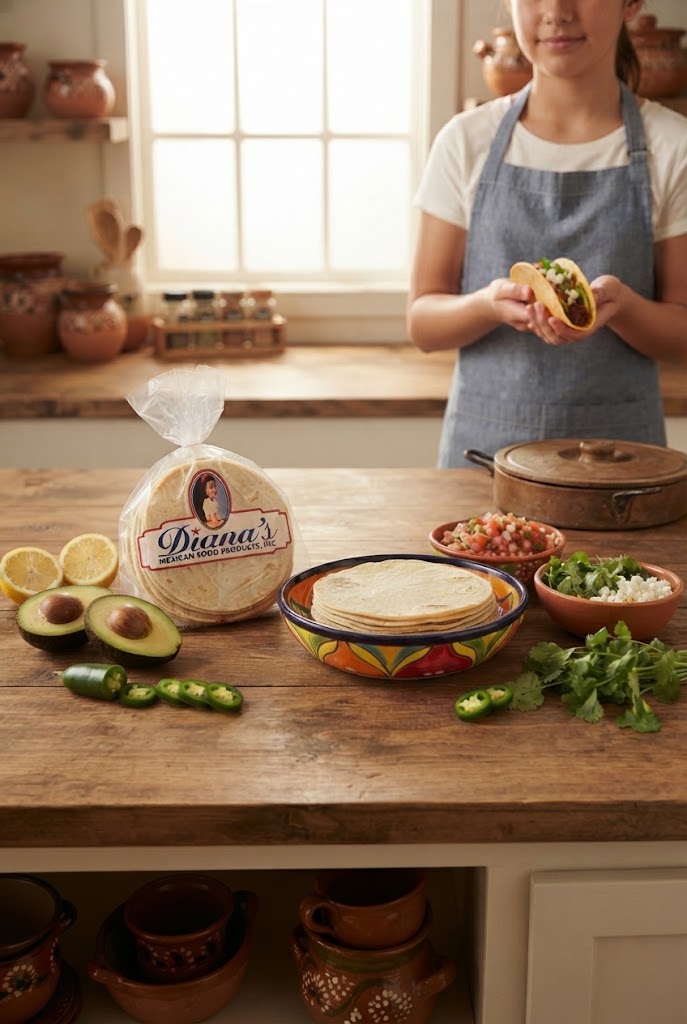 Fresh Diana's tortillas served with traditional Mexican ingredients